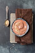 Chocolate pudding with chopped hazelnuts