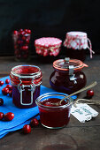 Cranberry jelly in jam jars