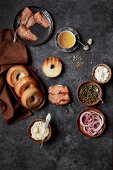 Salmon bagel and ingredients