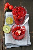 Homemade strawberry jam with kiwi and lime