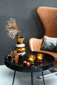 Old seventies vases and glasses on black table