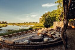 The lounge area at the Kings Pool Camp in the Okavango Delta, Botswana, Africa