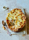 Kale and roasted leek lasagne with gruyere
