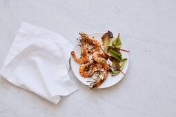 Prawns with a mixed leaf salad