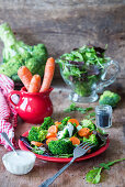 Broccoli and carrots salad with yogurt