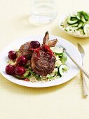 Spice crusted lamb with cherry sauce