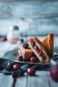 French toast with blackberries and cherries