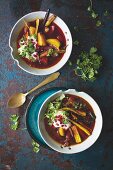 Two bowls of hearty vegetable broth (for the immune system)