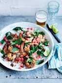 Grilled prawns with tamarind, coconut rice and watermelon