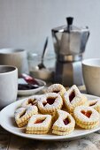 German cookies (butter biscuits filled with jam) served with coffee