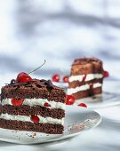 Two slices of black forest gateau