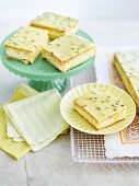 Puff pastry slices with vanilla cream and passion fruit icing
