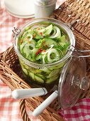 Pickled cucumbers with onions and dill