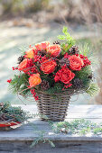 Bouquet of Rose, Ilex verticillata, cones