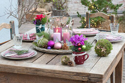 Christmas table decoration on the terrace