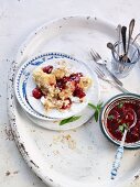 Kaiserschmarrn (shredded pancakes) with cherry compote