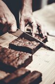 Brownies being sliced