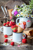 Homemade strawberry ice cream and sorbet