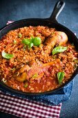 Tomato rice with chicken and basil (Spain)