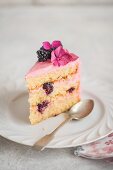 A piece of blackberry cake on a dessert plate