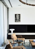 Armchairs with leather upholstery in front of the TV cabinet in the living room