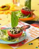 Tomato boats with sheep's cheese salad for a music party