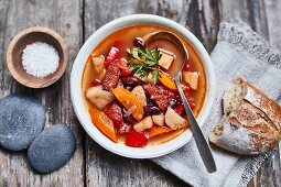 Soup with vegetables and sausage (Portugal)