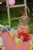 Apricot smoothies with vanilla ice cream for a children's party in the garden