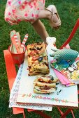 Accordion shaped pizza bread for a children's party in the garden
