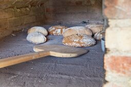 Homemade bread in a wood oven