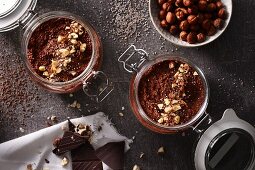 Chia puddings with chocolate and hazelnuts