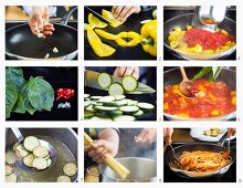 Bucatini mit Zucchini und Paprika zubereiten
