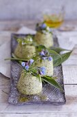 Wild herb flans with herb flowers