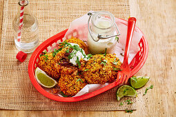 Nacho-coated Cheese Balls with Lime Yoghurt