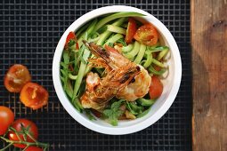 Zucchini noodles (zoodles) with prawns and tomatoes