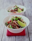 Pork stir fry with sprouts and sugar snap peas