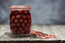 Preserved cherries in a glass jar