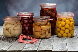 Preserved fruits (pears, cherries, plums, small yellow plums and apple)
