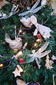 Lavish Christmas decorations on artificial Christmas tree