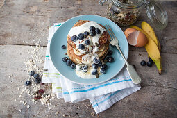 Gluten-free banana pancakes with blueberries