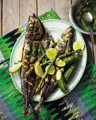 Grilled mackerel with green vegetables