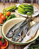 Raw mackerel in a bowl