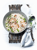 Risotto with porcini mushrooms and peas