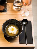 Miso soup with tofu blossom