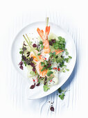 King prawns with a cucumber and cress salad