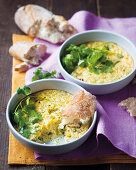 Sweetcorn bake with coriander and crispy bread