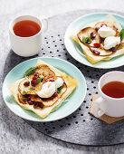 Spiced apple chips with cranberries and yoghurt on filo pastry