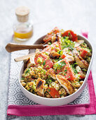 Tabbouleh with grilled chicken, tomatoes and legumes
