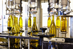 Wine Bottles in Bottling Plant at Marques de Riscal Winery in Rioja, Spain