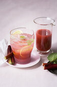 Rhubarb juice with lemons and mint